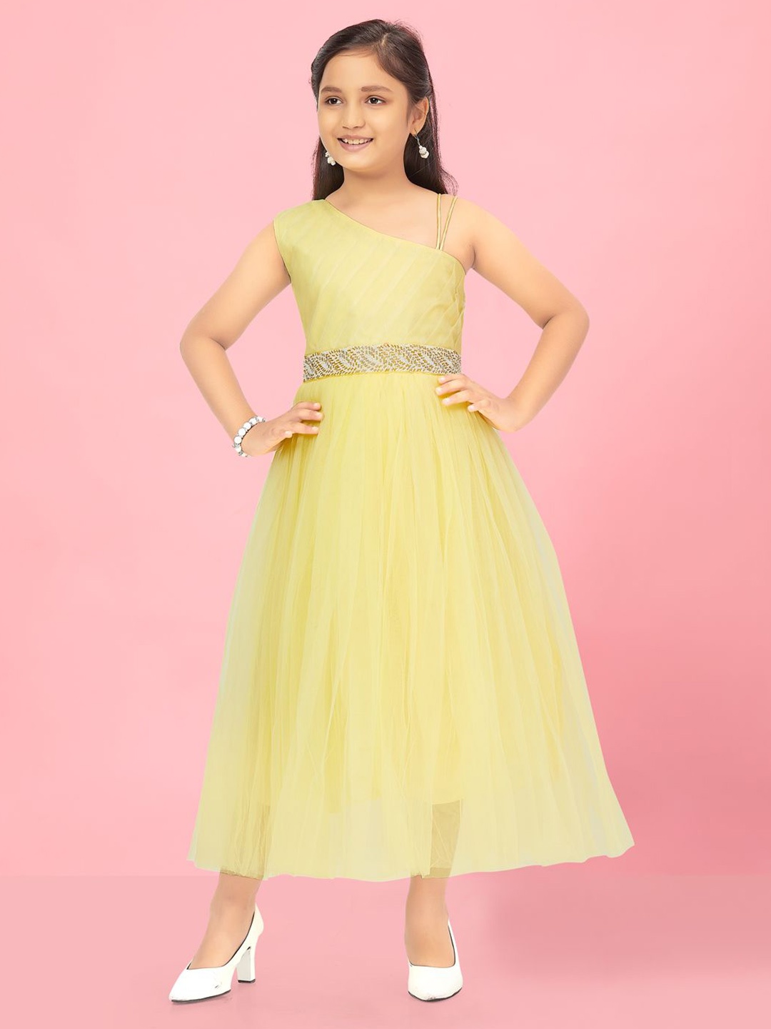 

GLOBAL NOMAD Net Fit & Flare Maxi Dress, Lime green