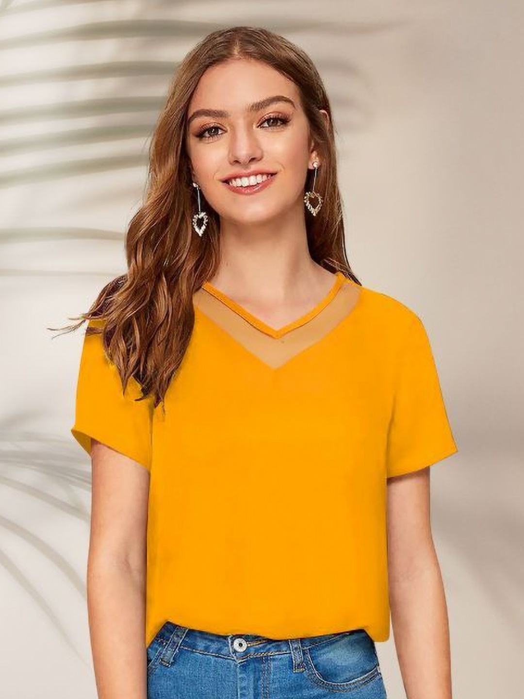 

DressBerry Women V-Neck Slim Fit T-shirt, Yellow