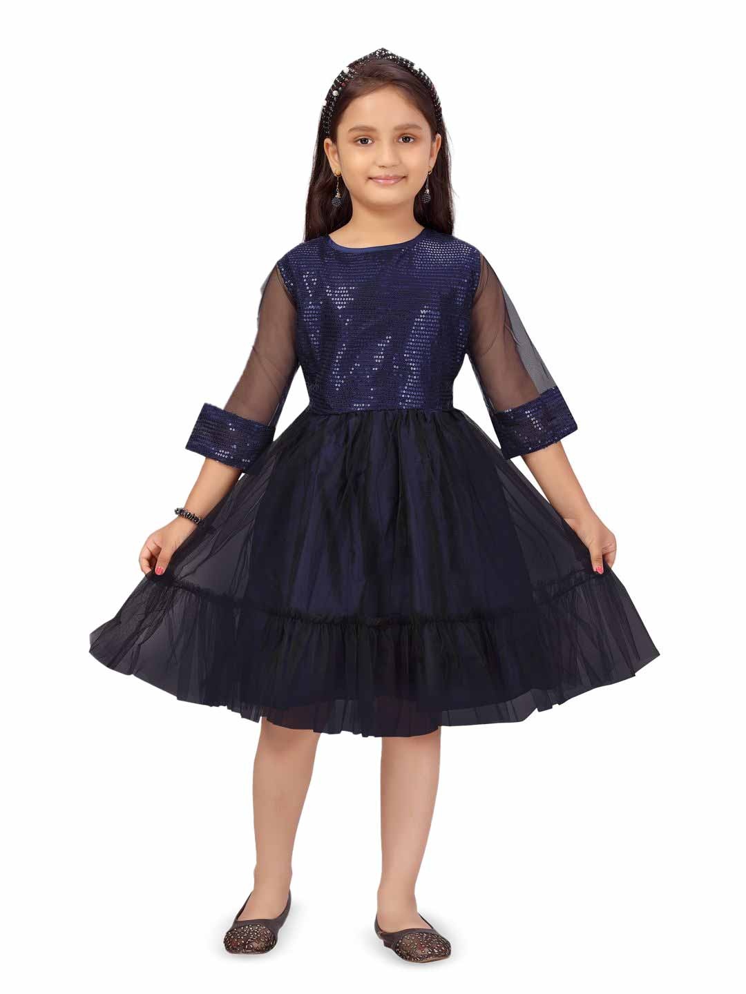

GLOBAL NOMAD Bell Sleeve Net Fit & Flare Dress, Navy blue