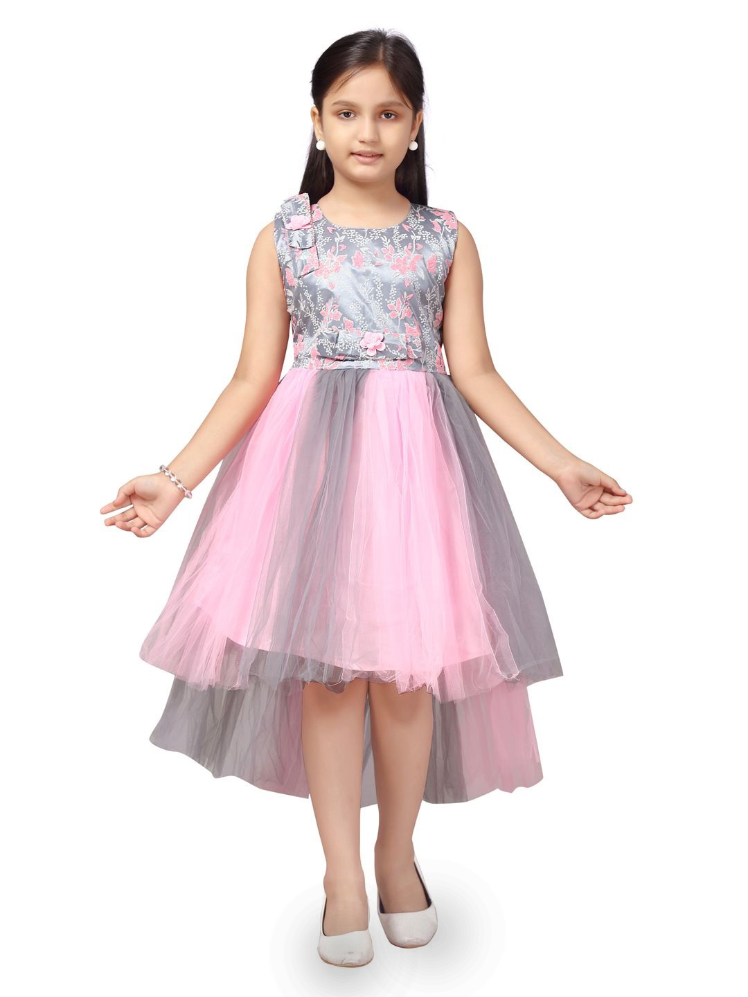 

Miss & Chief Floral Print Net Blouson Dress, Pink
