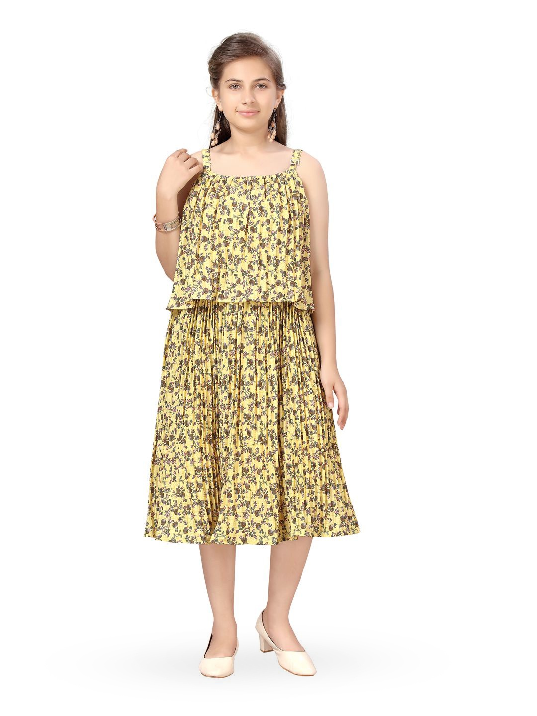 

Miss & Chief Floral Print Georgette A-Line Dress, Yellow
