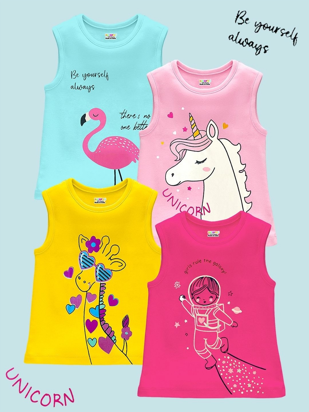 

KUCHIPOO Girls 4 Printed T-shirt, Multi