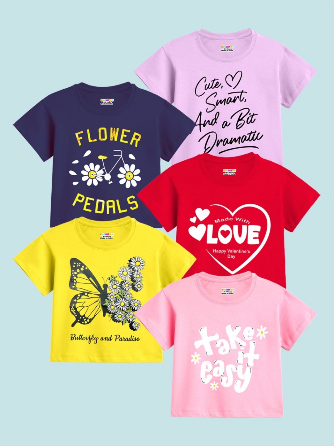 

KUCHIPOO Girls 5 Printed Applique T-shirt, Multi