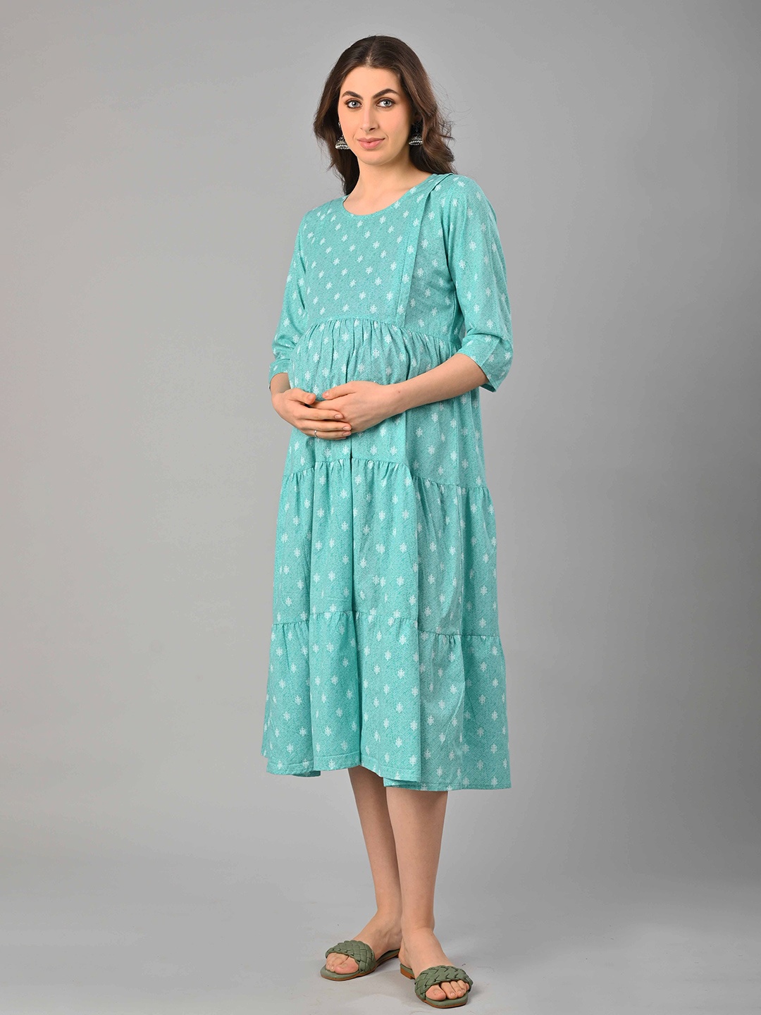 

Negen Floral Print Maternity Fit & Flare Maxi Dress, Blue