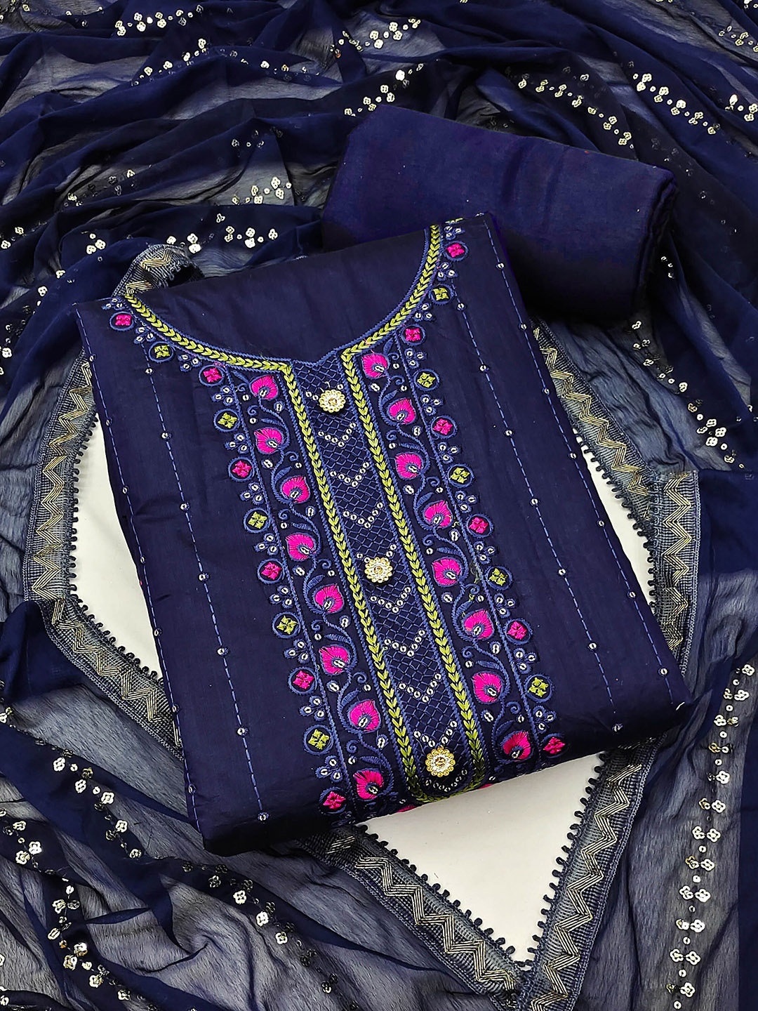 

HERE&NOW Embroidered Unstitched Dress Material, Blue