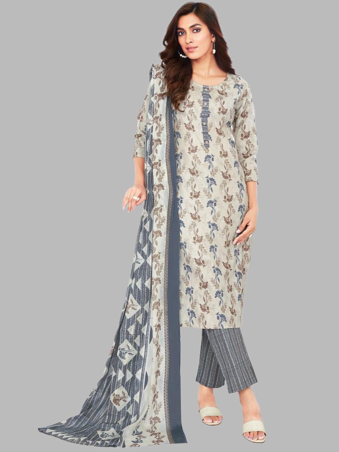 

SIMPLYETHNIC Floral Printed Unstitched Dress Material, Off white