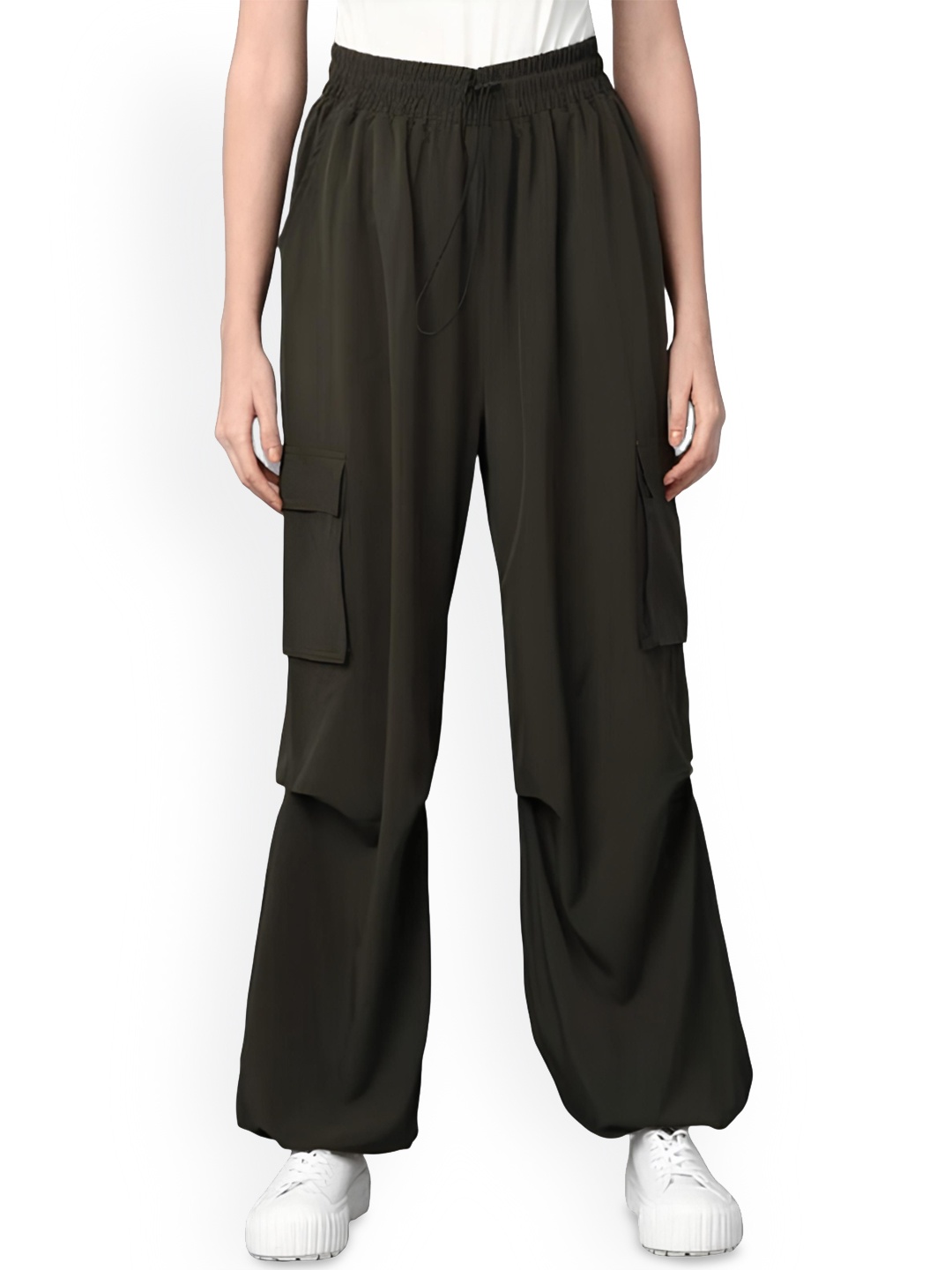 

MULTIWA Women Relaxed High-Rise Trousers, Olive