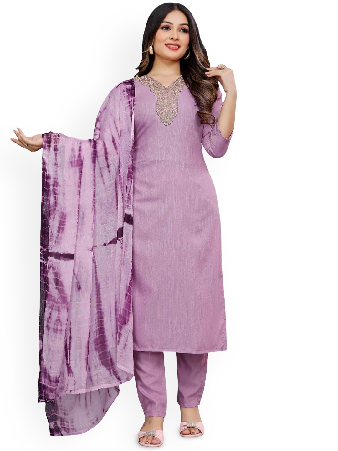 

TOOCHKI Women Yoke Design Regular Kurta with Trousers & With Dupatta, Lavender