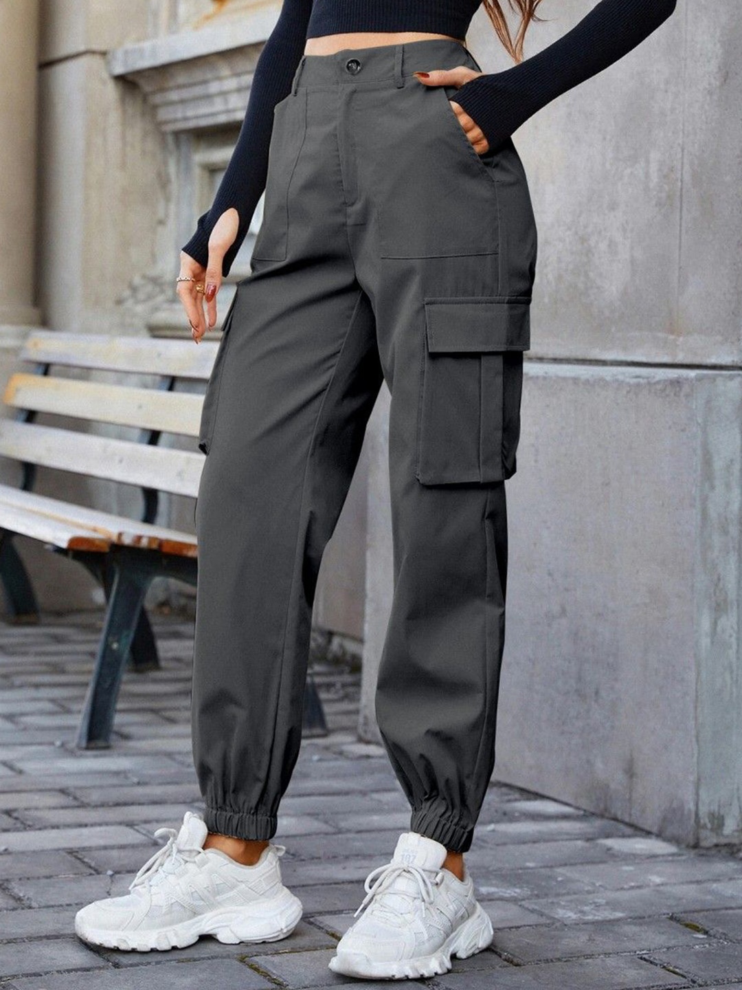

RAJOVATI Women Easy Wash Cargos Trousers, Grey