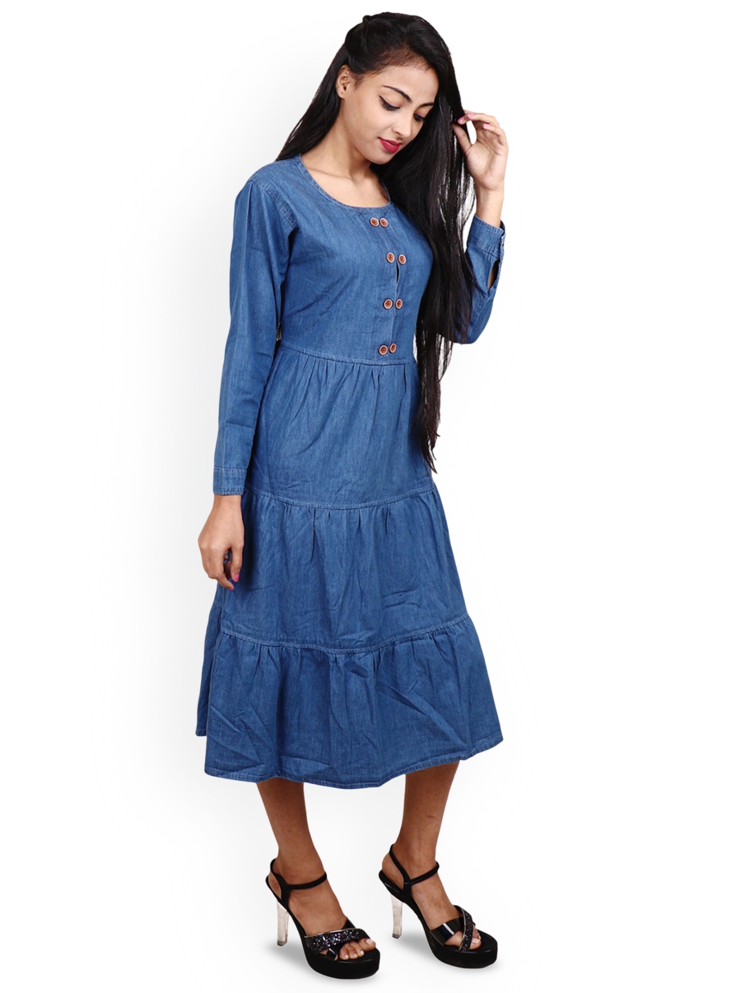 

CEFALU Women Thread Work Denim Anarkali Kurta, Blue