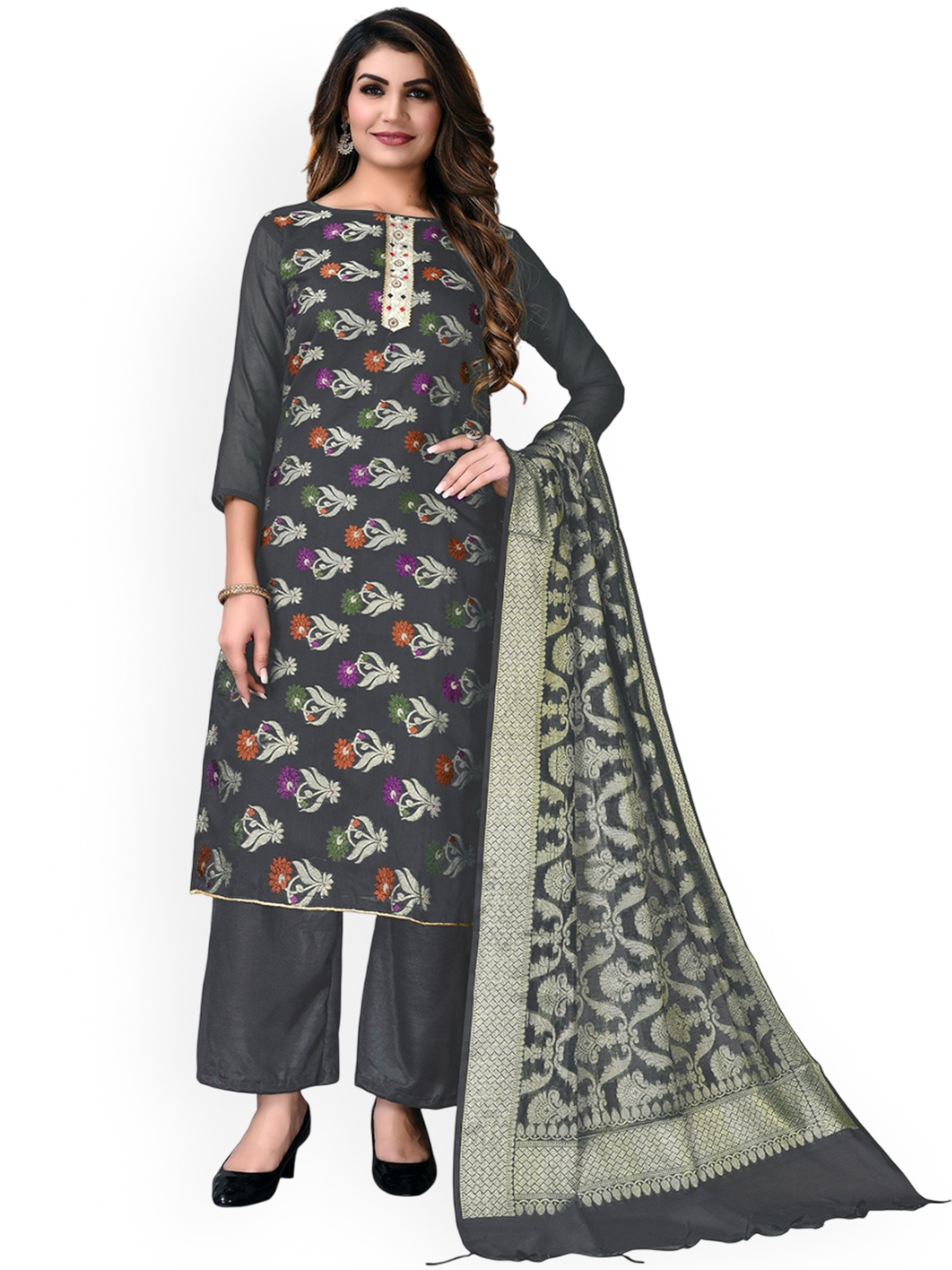 

HERE&NOW Embellished Unstitched Dress Material, Grey