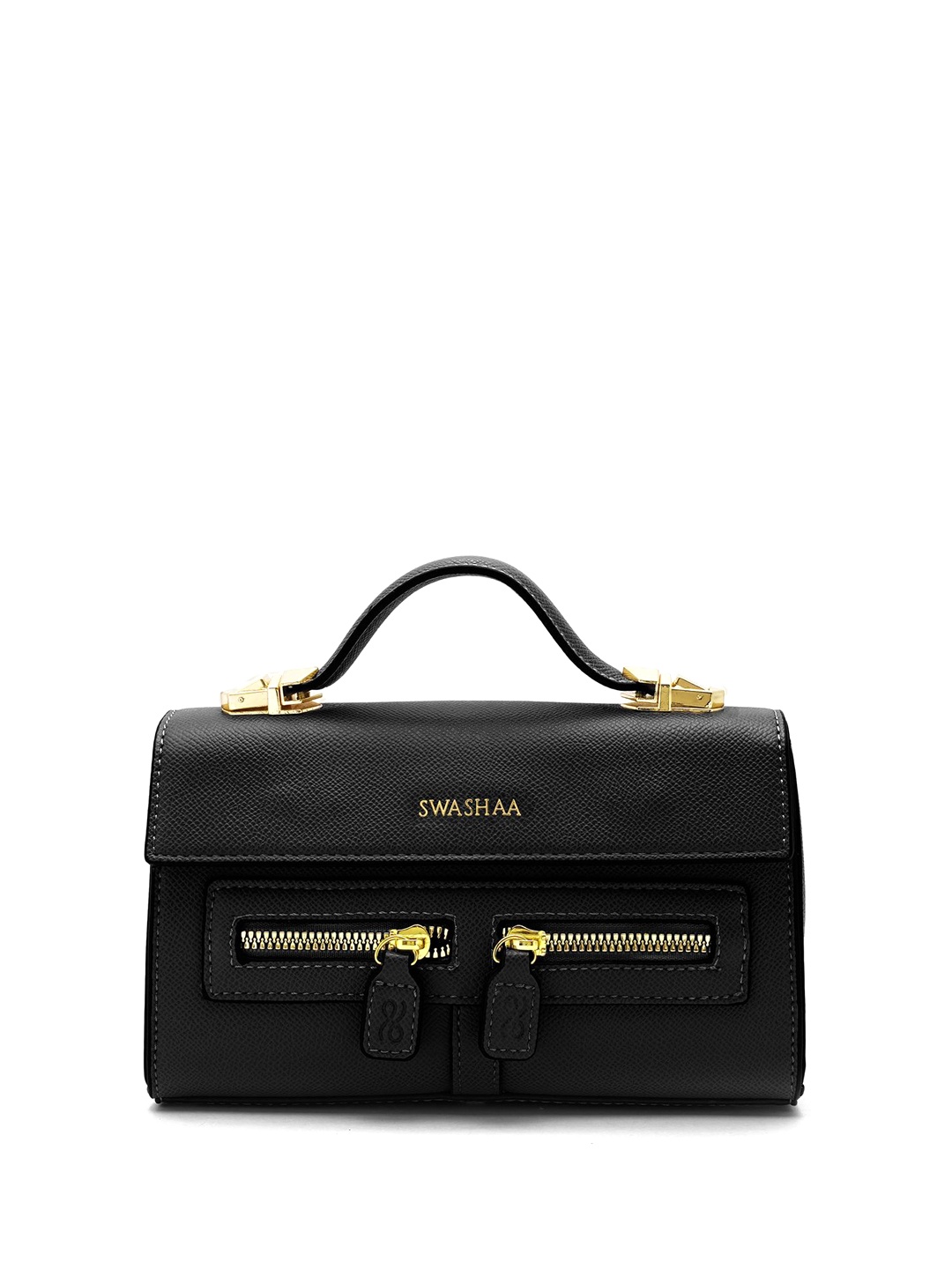 

SWASHAA Textured Leather Structured Sling Bag, Black