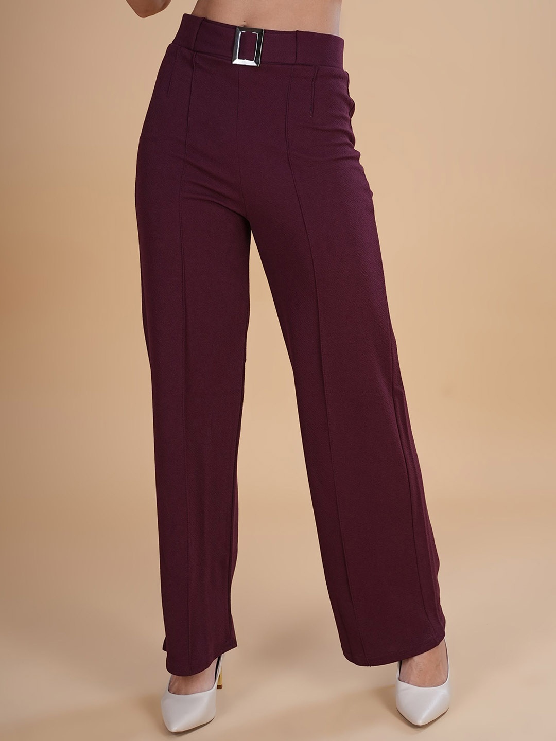 

Belfry Women High-Rise Easy Wash Trousers, Maroon
