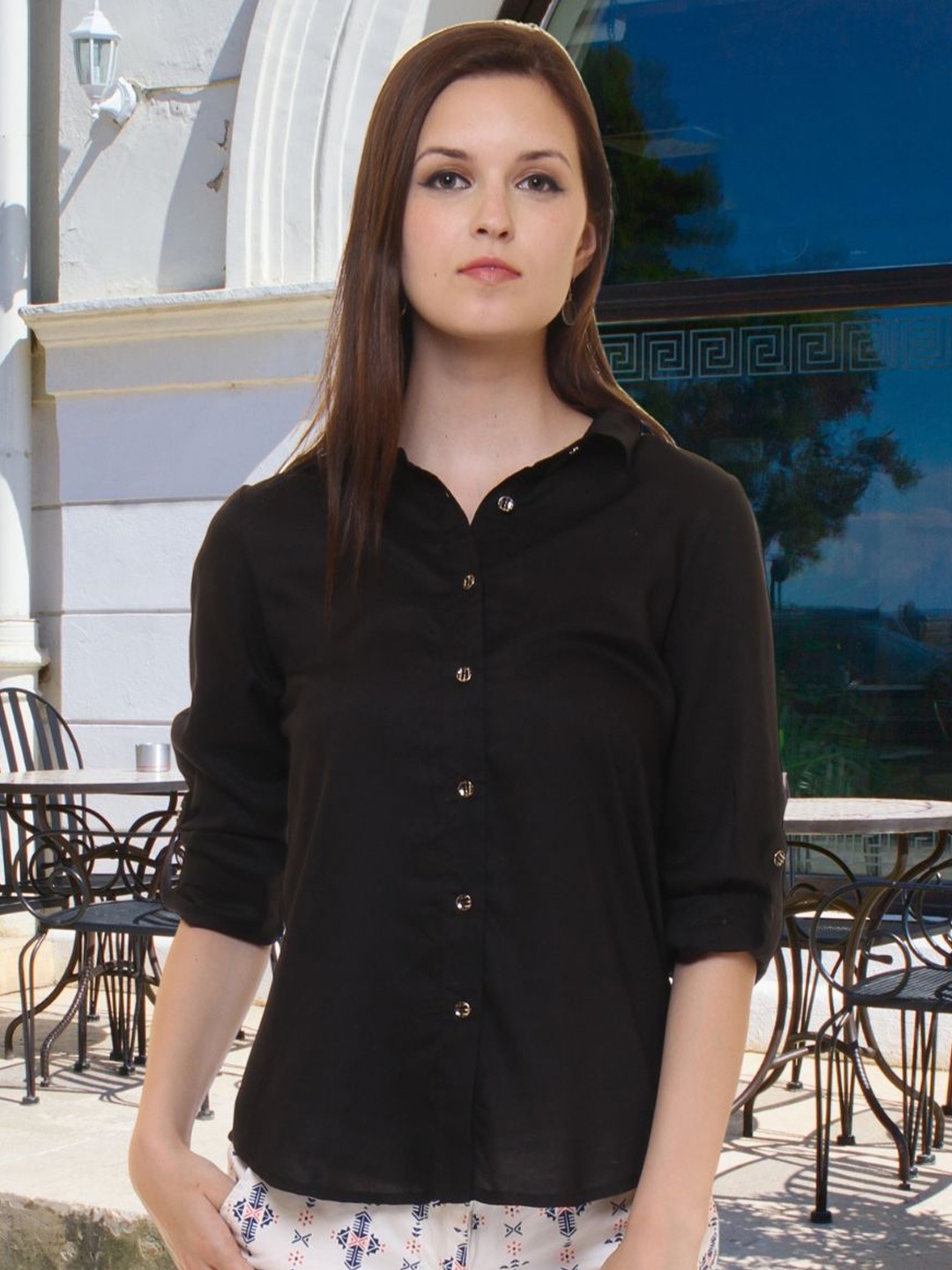 

DressBerry Women Classic Opaque Casual Shirt, Black