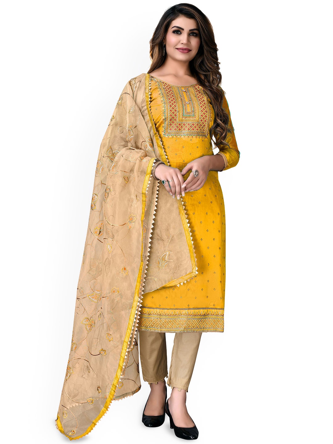 

HERE&NOW Embellished Unstitched Dress Material, Yellow