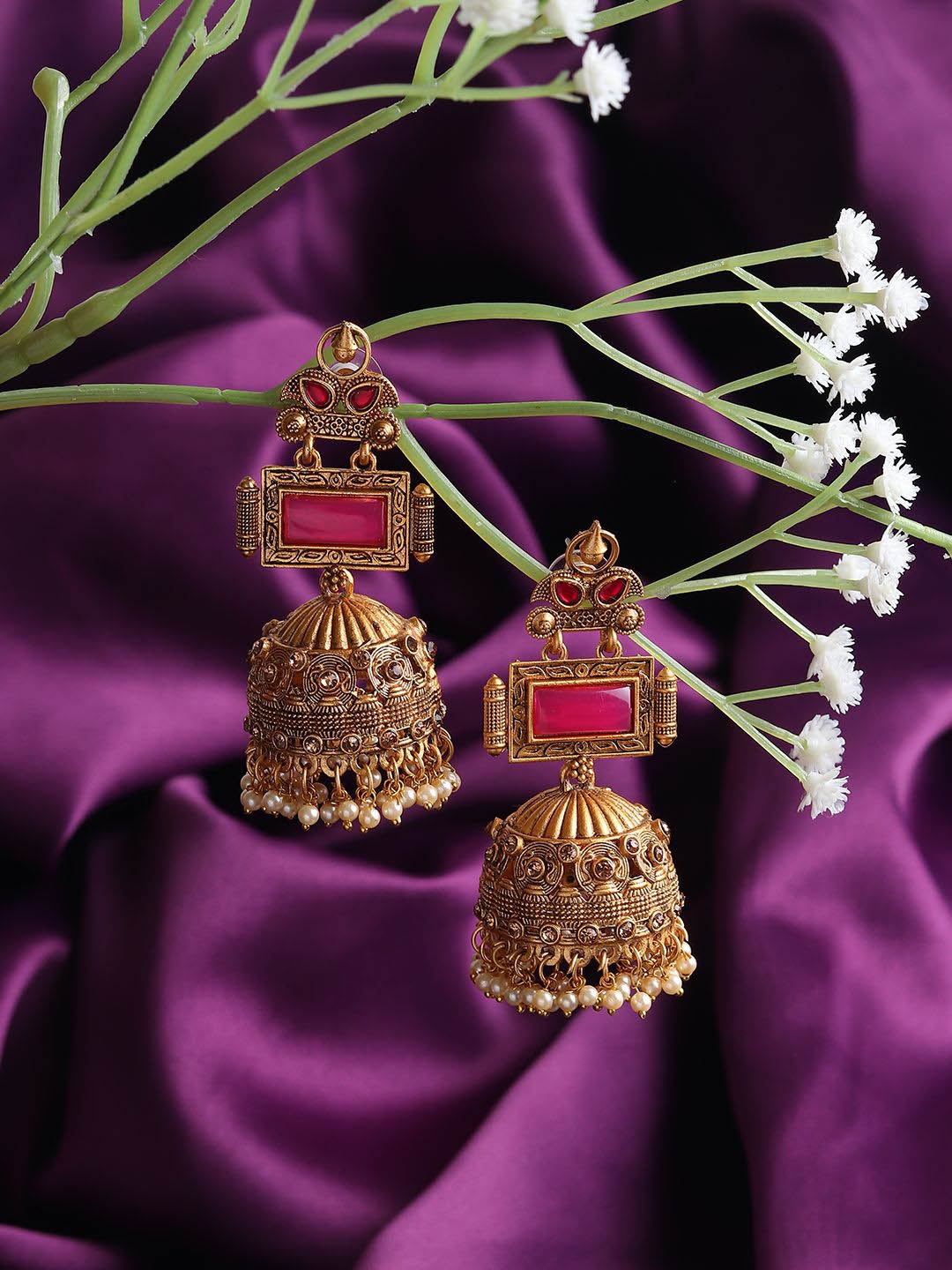 

RHOSYN Contemporary Jhumkas Earrings, Pink