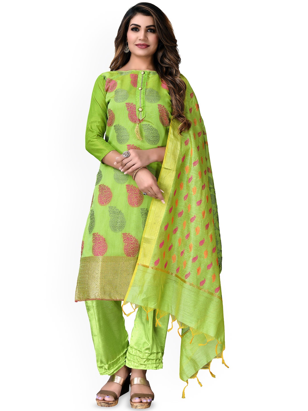 

HERE&NOW Embellished Unstitched Dress Material, Green