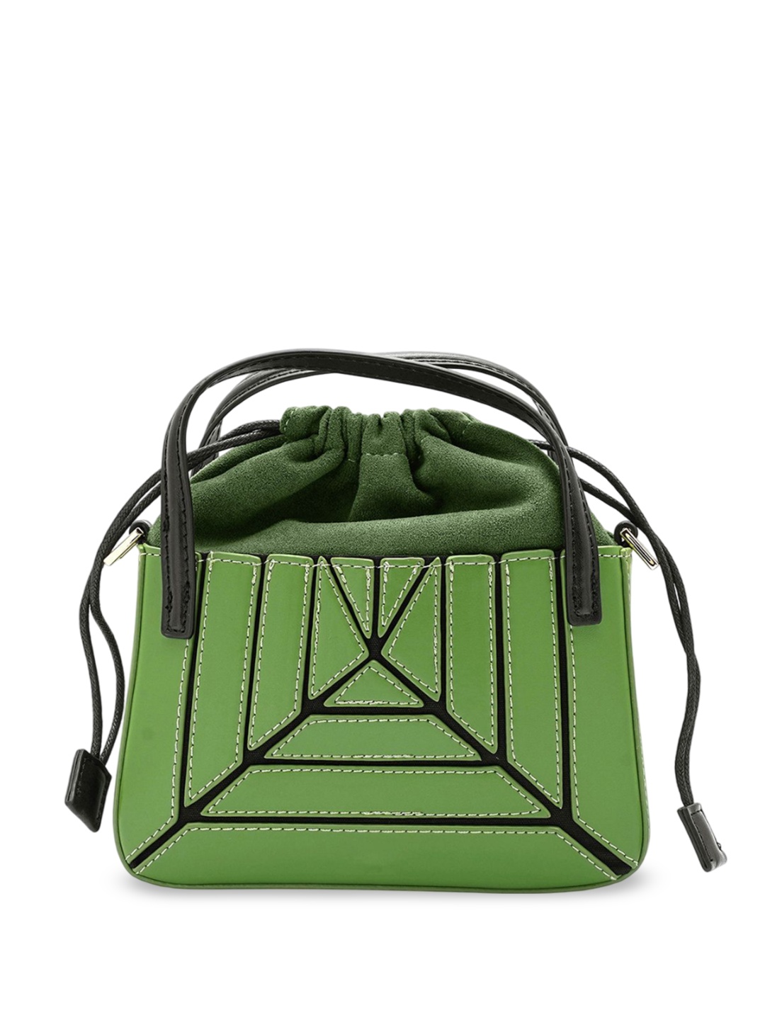 

SWASHAA Colourblocked Leather Structured Sling Bag, Olive