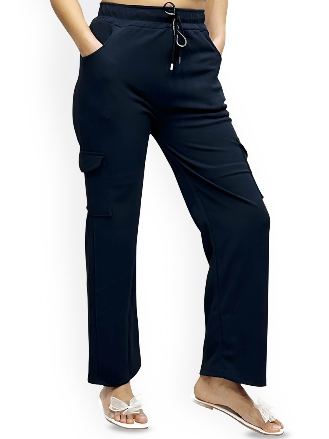 

MULTIWA Women Classic High-Rise Cargos Trousers, Navy blue