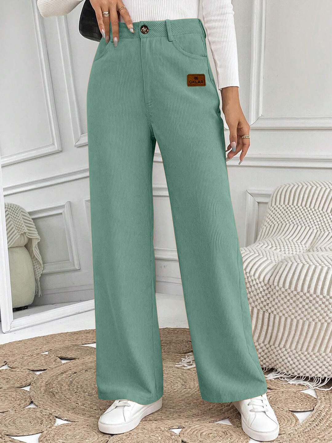 

RAJOVATI Women Pleated Trousers, Blue