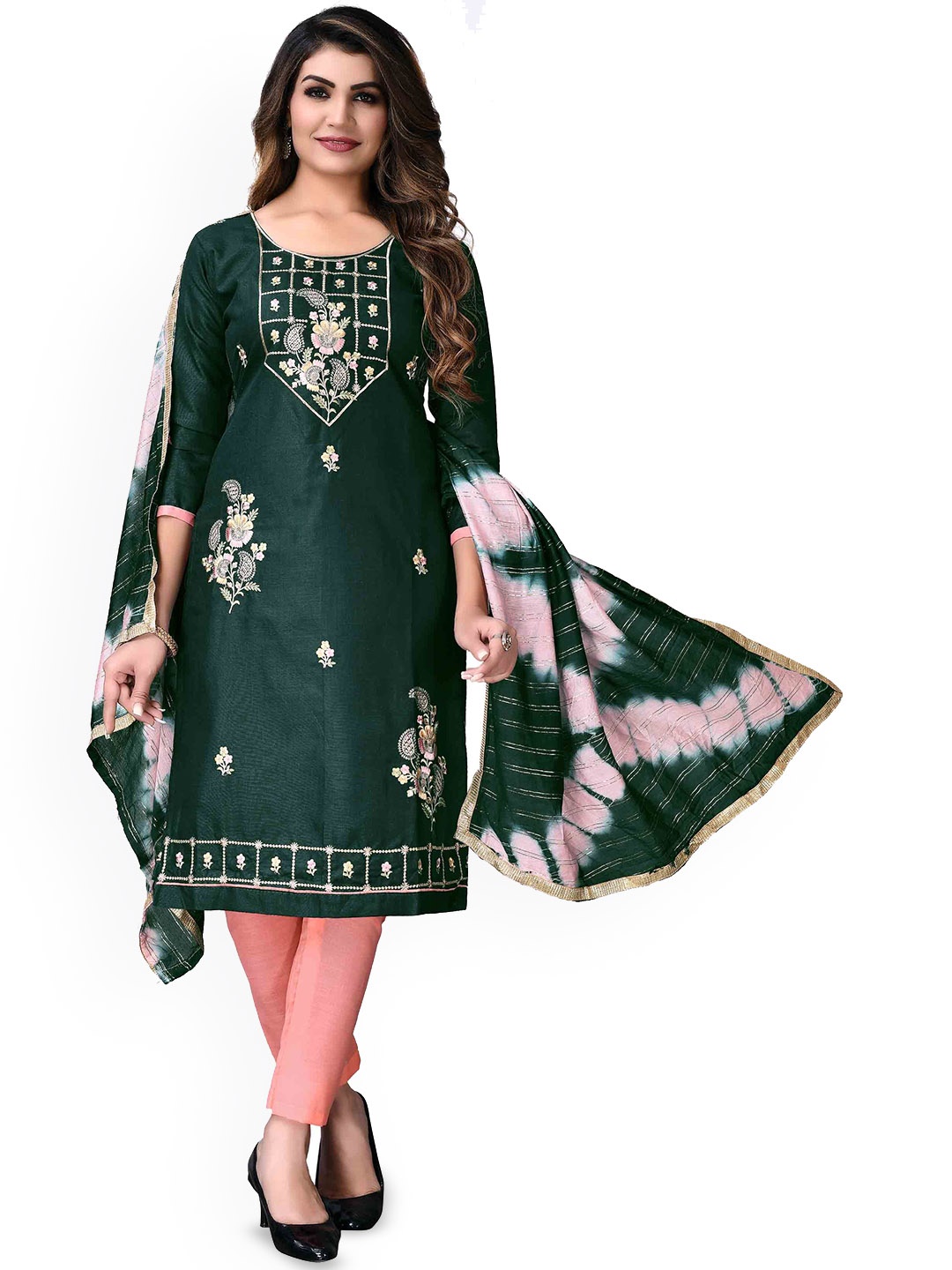 

HERE&NOW Embroidered Unstitched Dress Material, Green