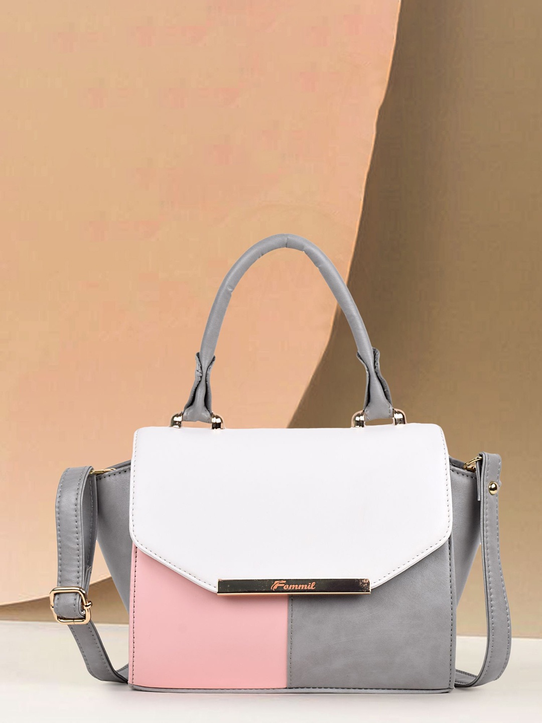 

FOMMIL Colourblocked PU Handheld Bag, Grey
