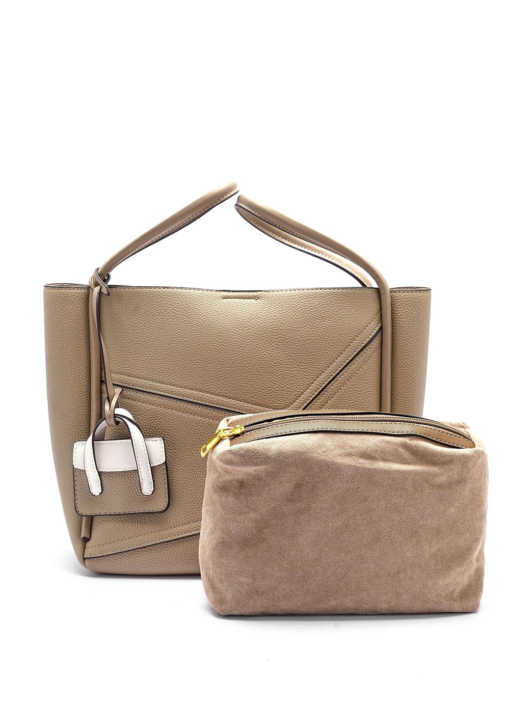 

SWASHAA Colourblocked Leather Shopper Tote Bag, Khaki