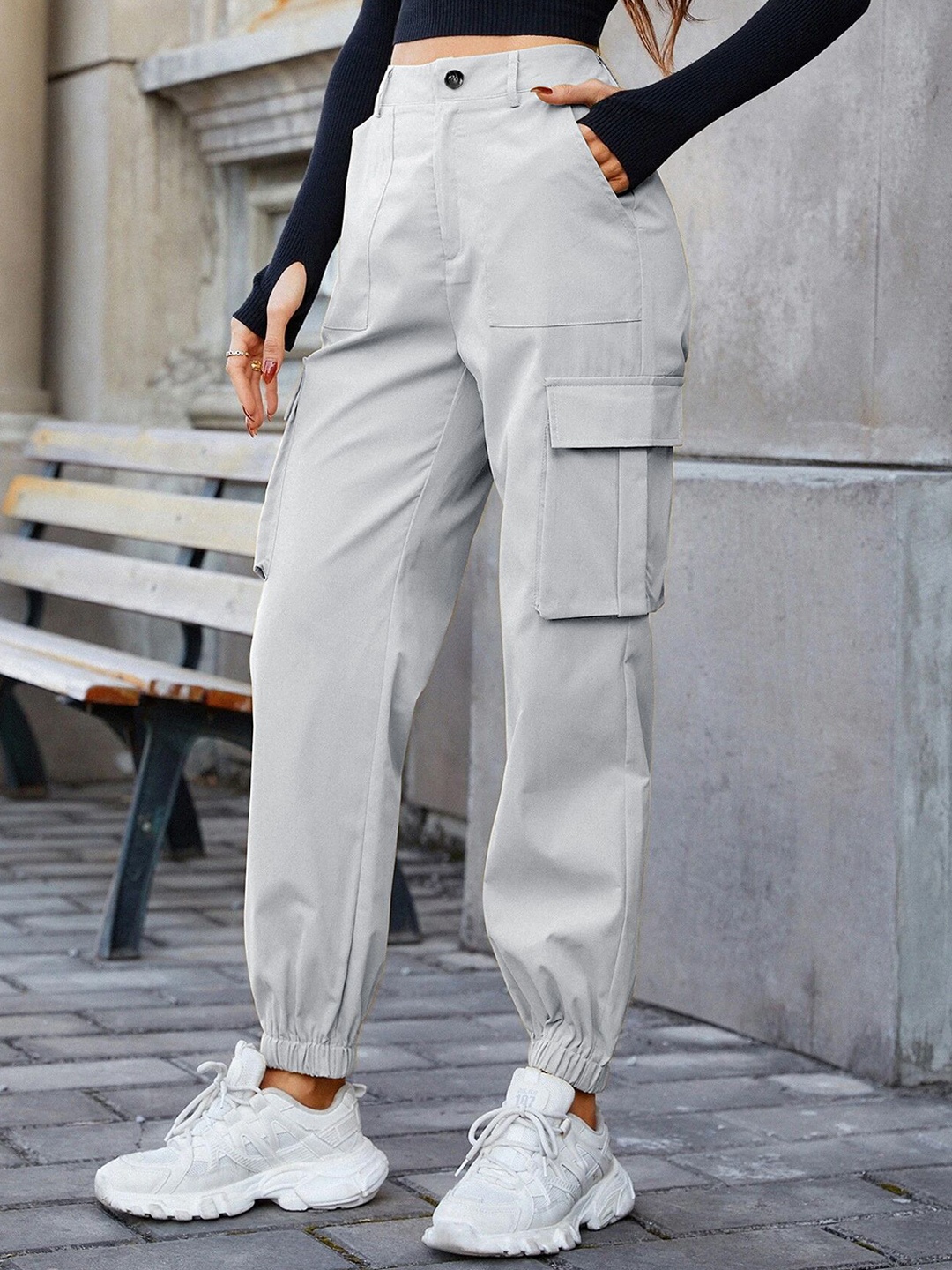 

RAJOVATI Women Easy Wash Cargos Trousers, Silver