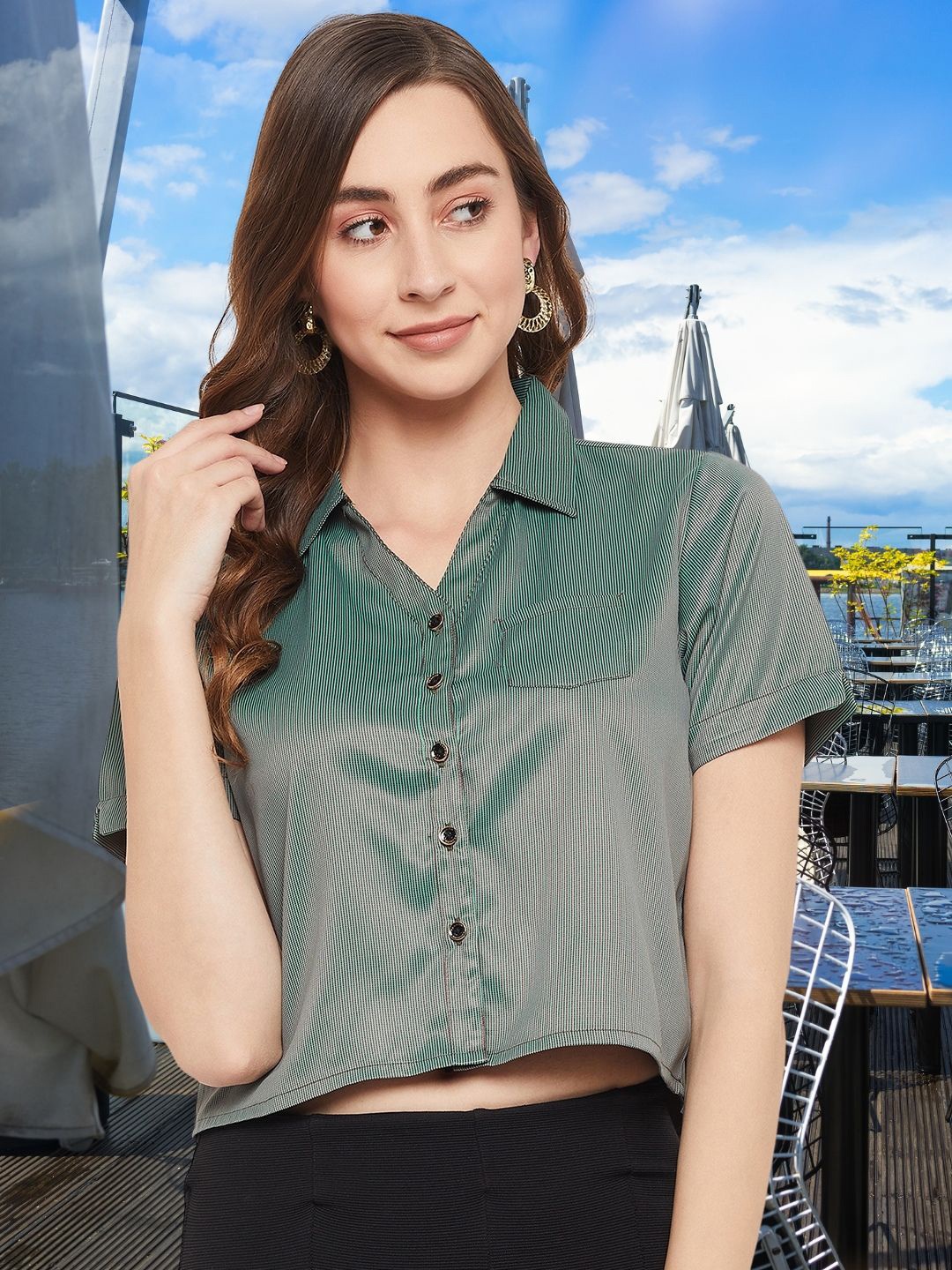 

DressBerry Women Classic Multi Stripes Opaque Striped Casual Shirt, Green
