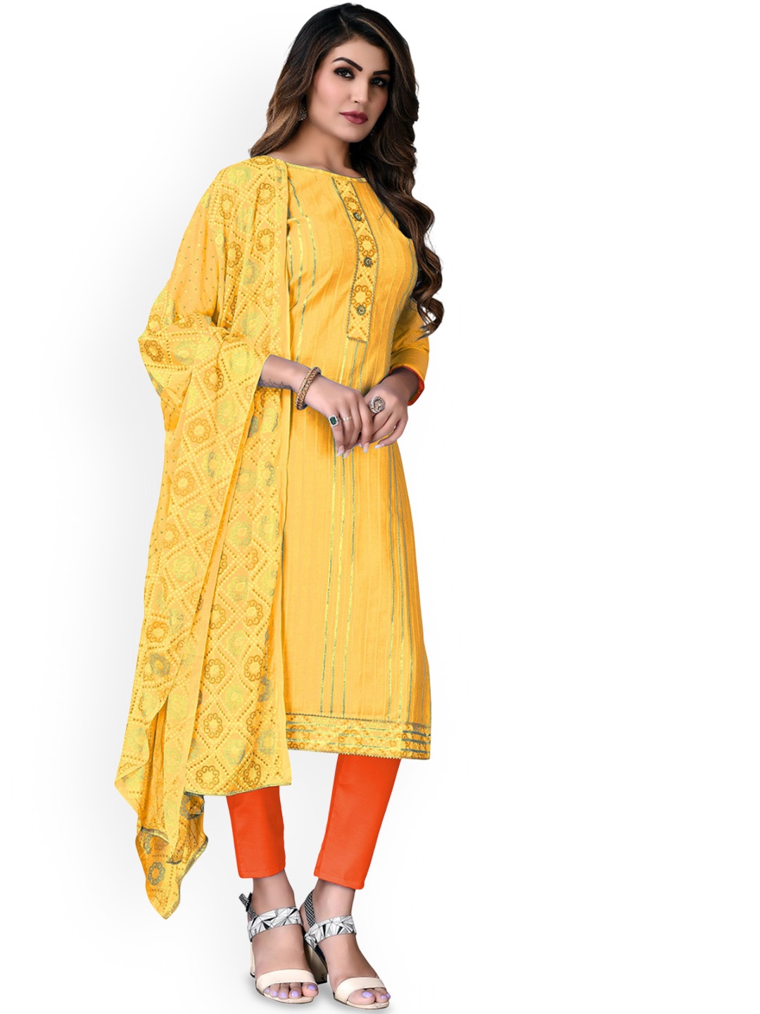 

HERE&NOW Embellished Unstitched Dress Material, Yellow