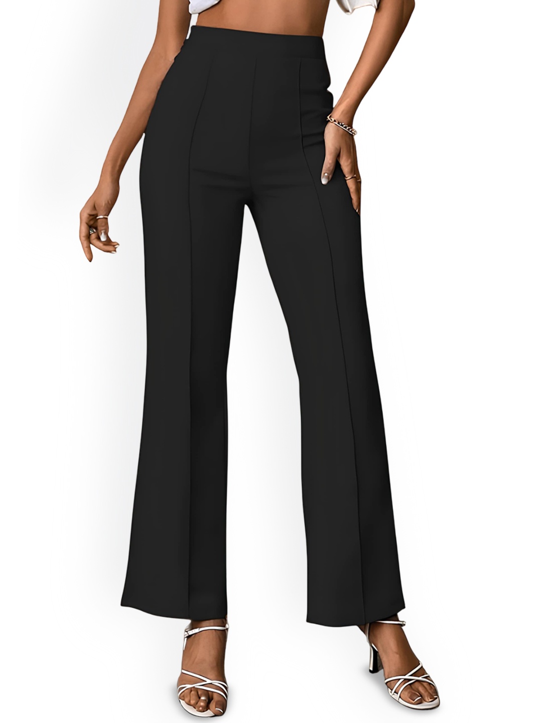

MULTIWA Women Classic Flared High-Rise Trousers, Black