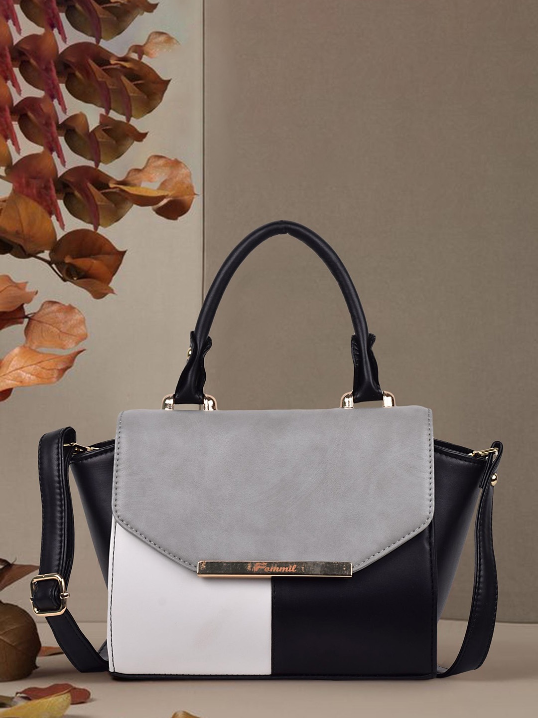 

FOMMIL Colourblocked PU Handheld Bag, Black