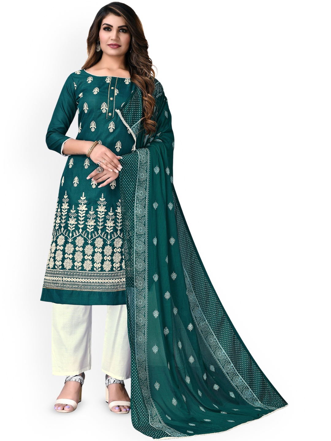 

HERE&NOW Embroidered Unstitched Dress Material, Green