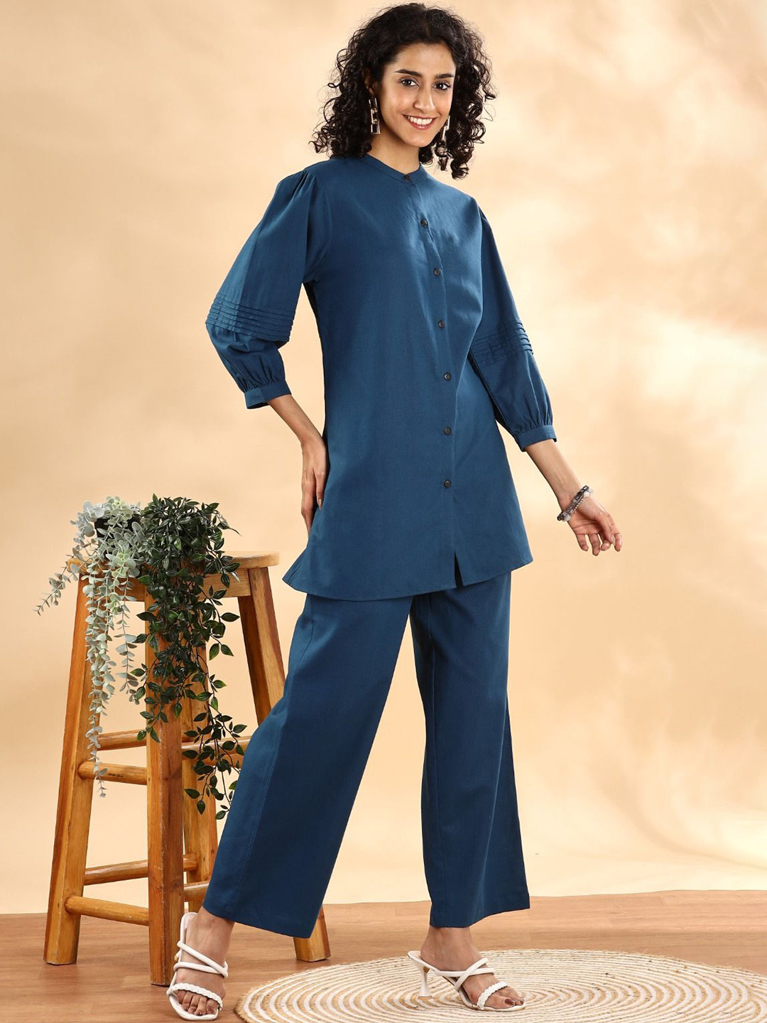 Anouk Band Collar Pure Cotton Tunic With Trousers