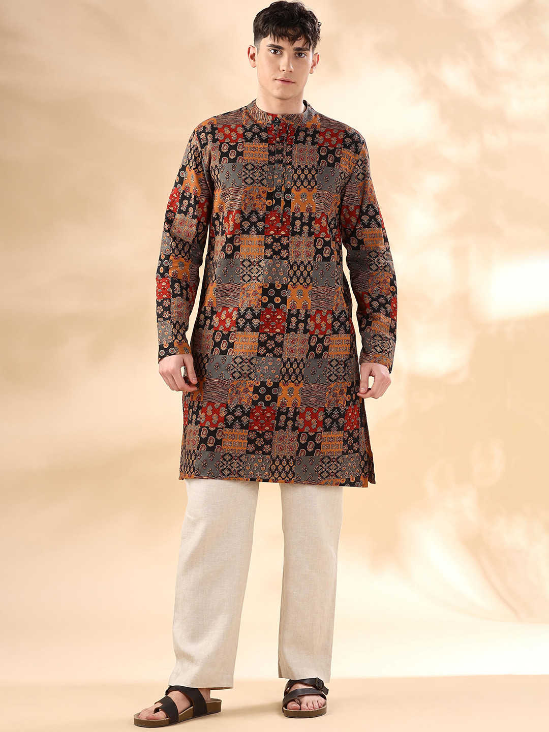Anouk Ethnic Motifs Printed Mandarin Collar Cotton Kurta