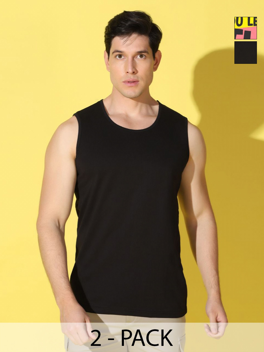 

WOOSTRO Men Pack Of 2 Typography Printed Scoop Neck Cotton Slim Fit T-shirts, Black