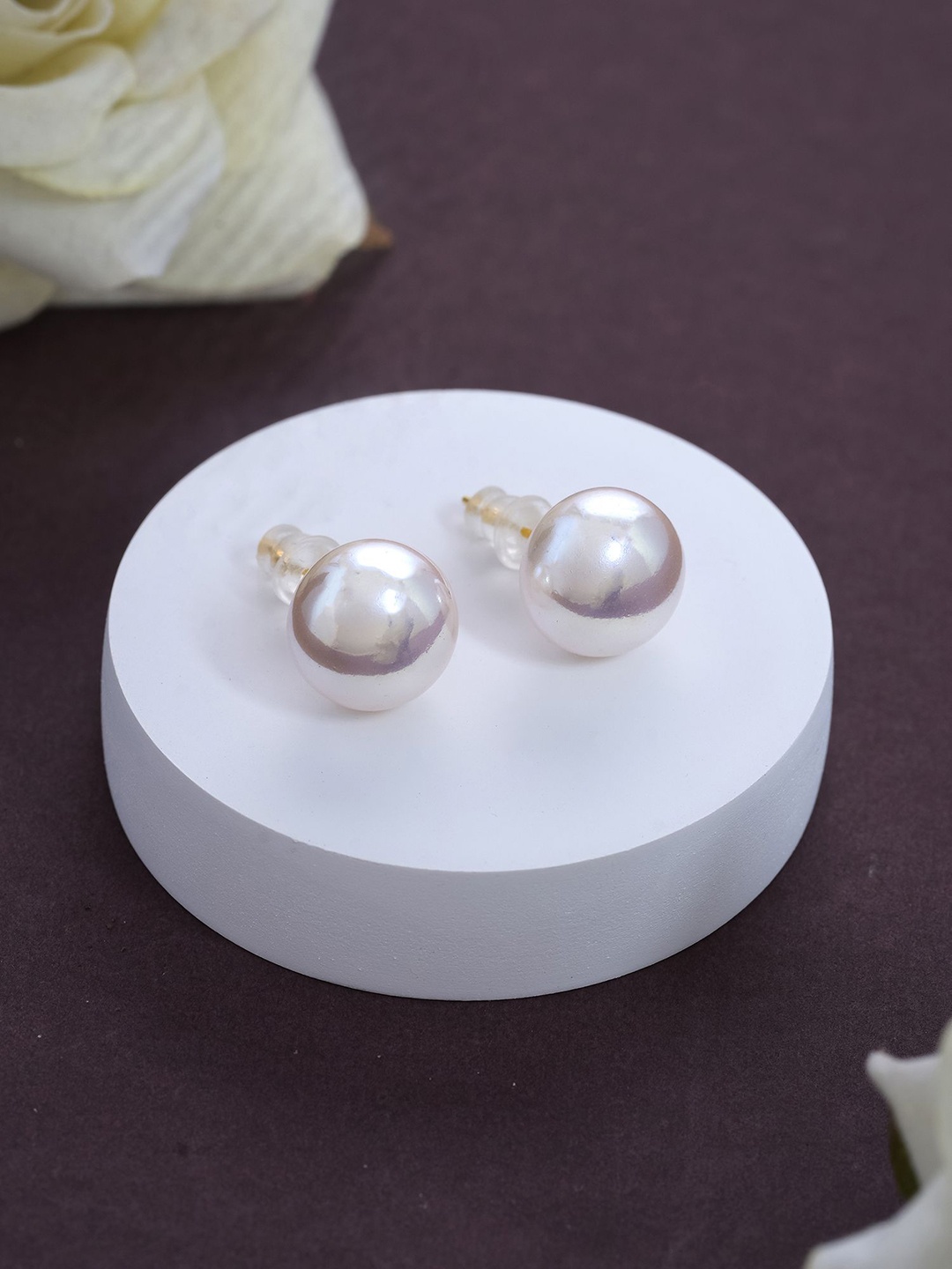 

Designbox Gold-Plated Pearls Studded Circular Shaped Studs, Rose gold