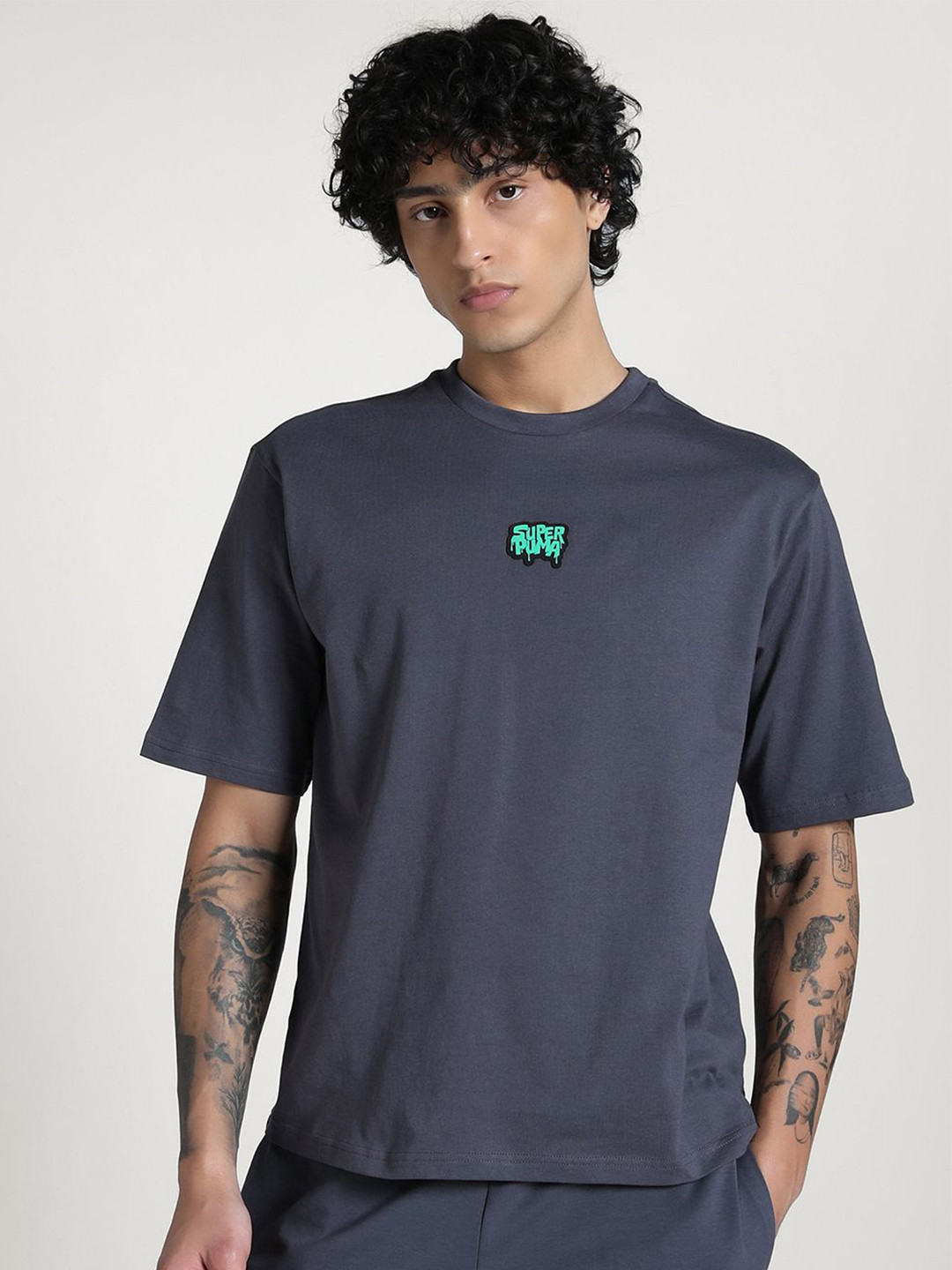 

Puma Men Super Graphic Printed Cotton T-shirt, Grey
