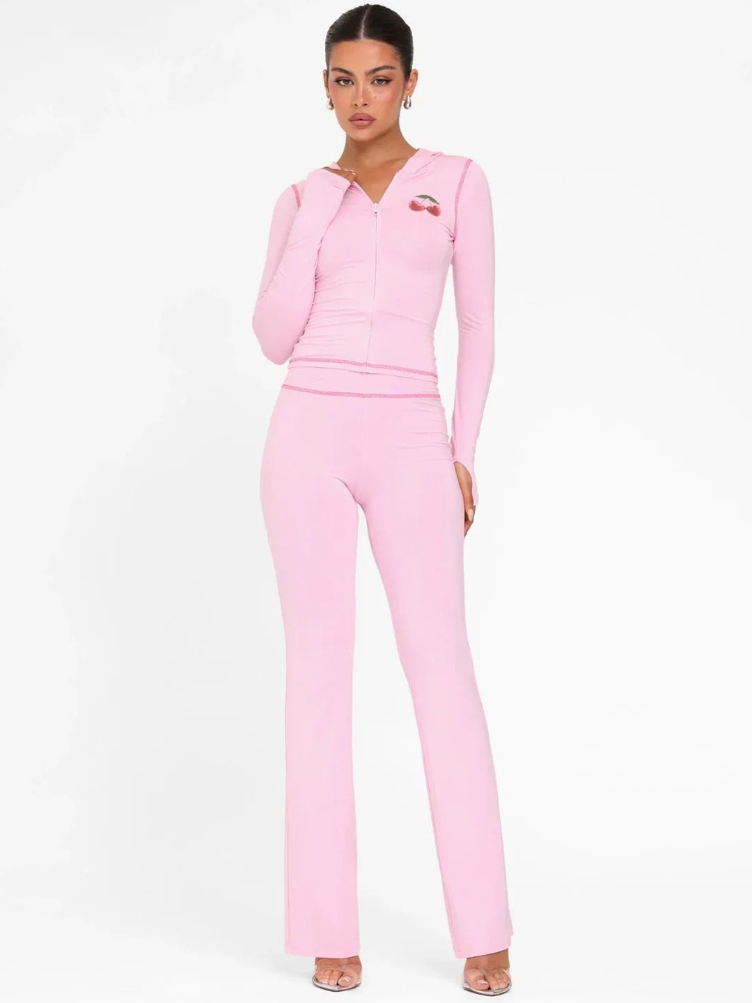 

EVERDION Hooded Neck Low Rise Tracksuit, Pink