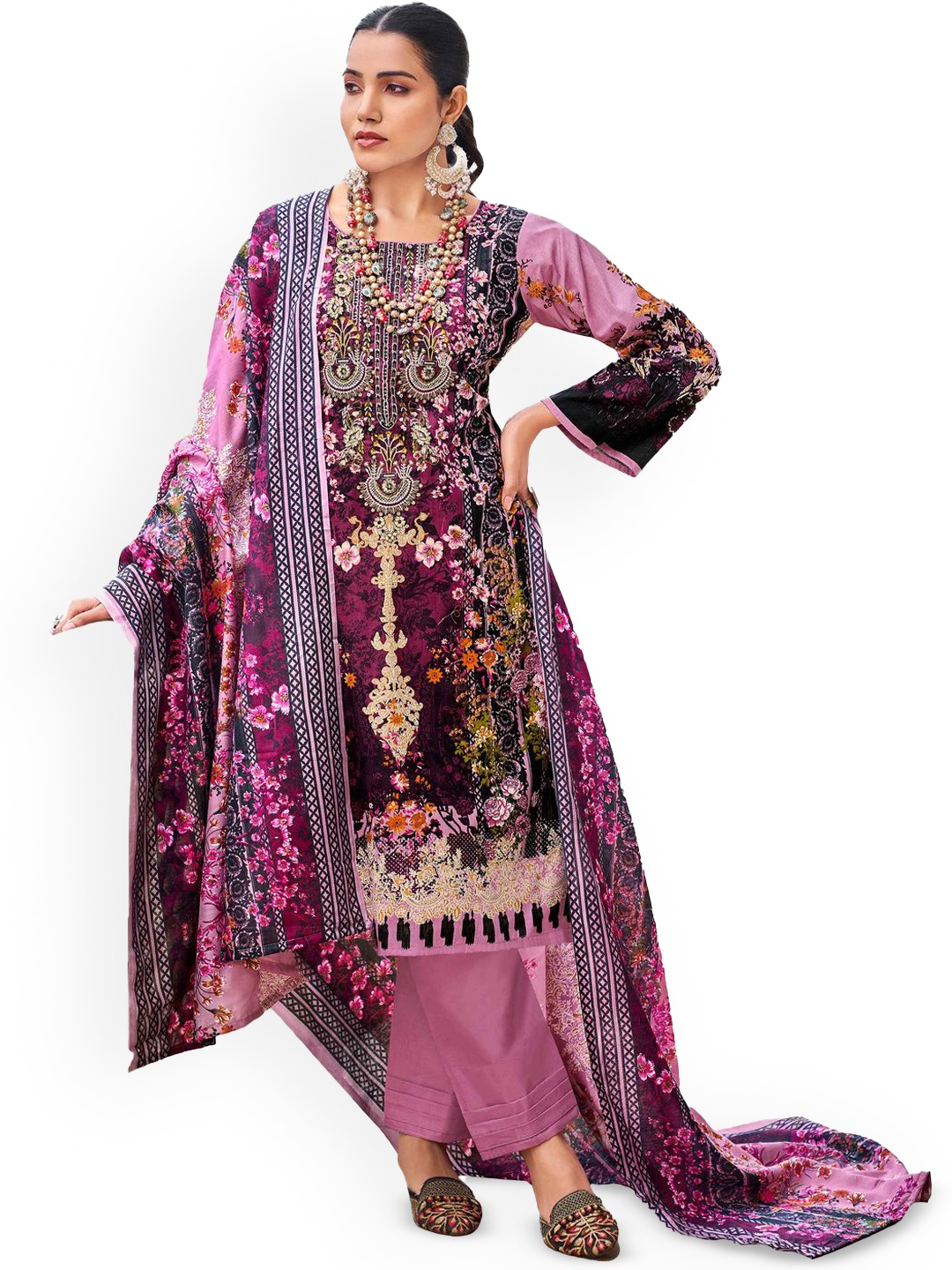 

DRAVINAM Trends Embroidered Pure Cotton Unstitched Dress Material, Pink