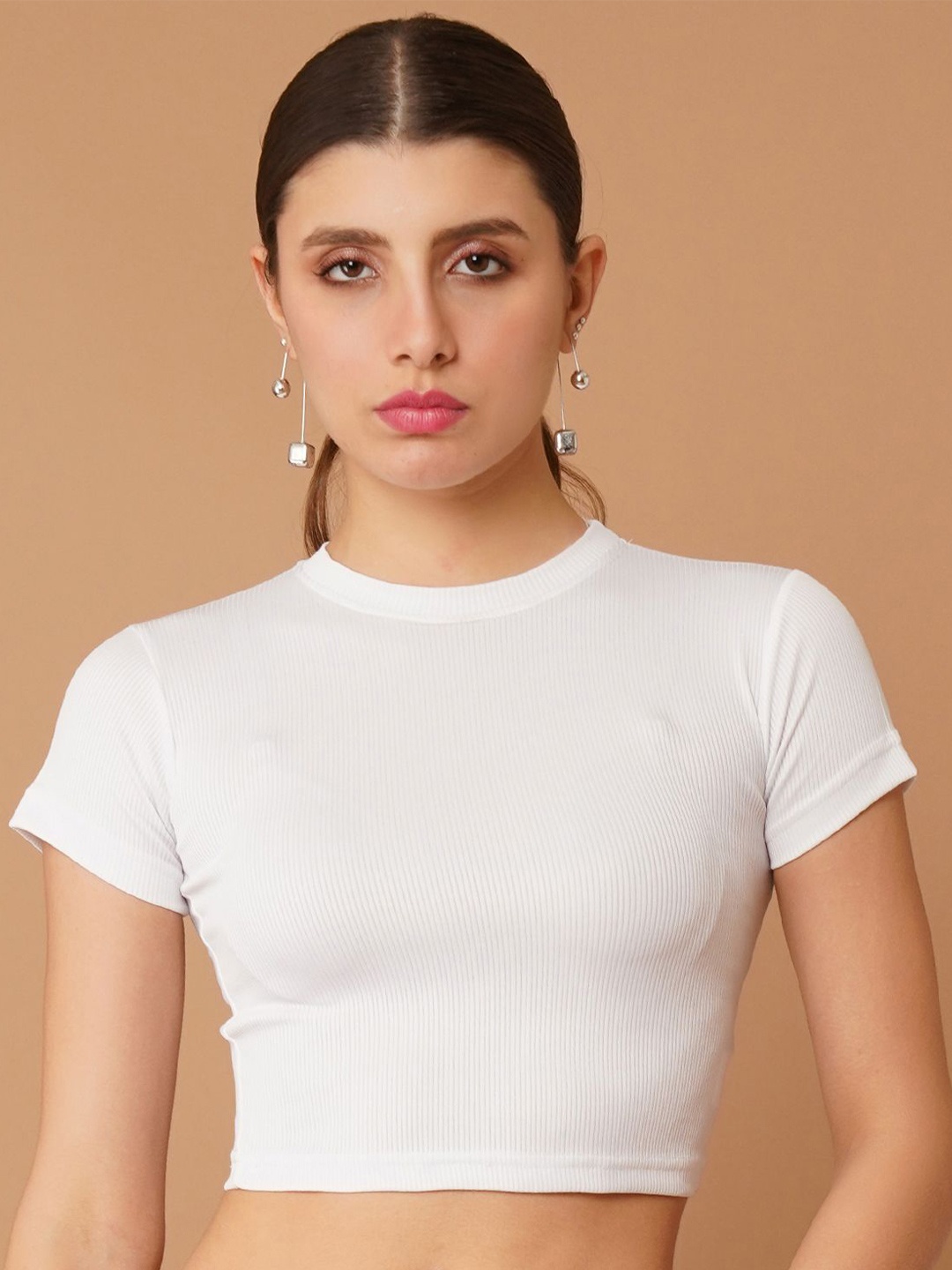

Chemistry Women Ribbed Fitted Crop Top, White