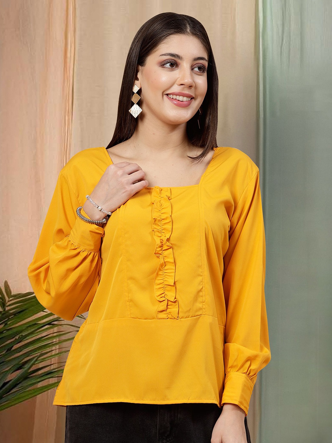 

Moda Rapido Women Cotton Square Neck Top, Mustard