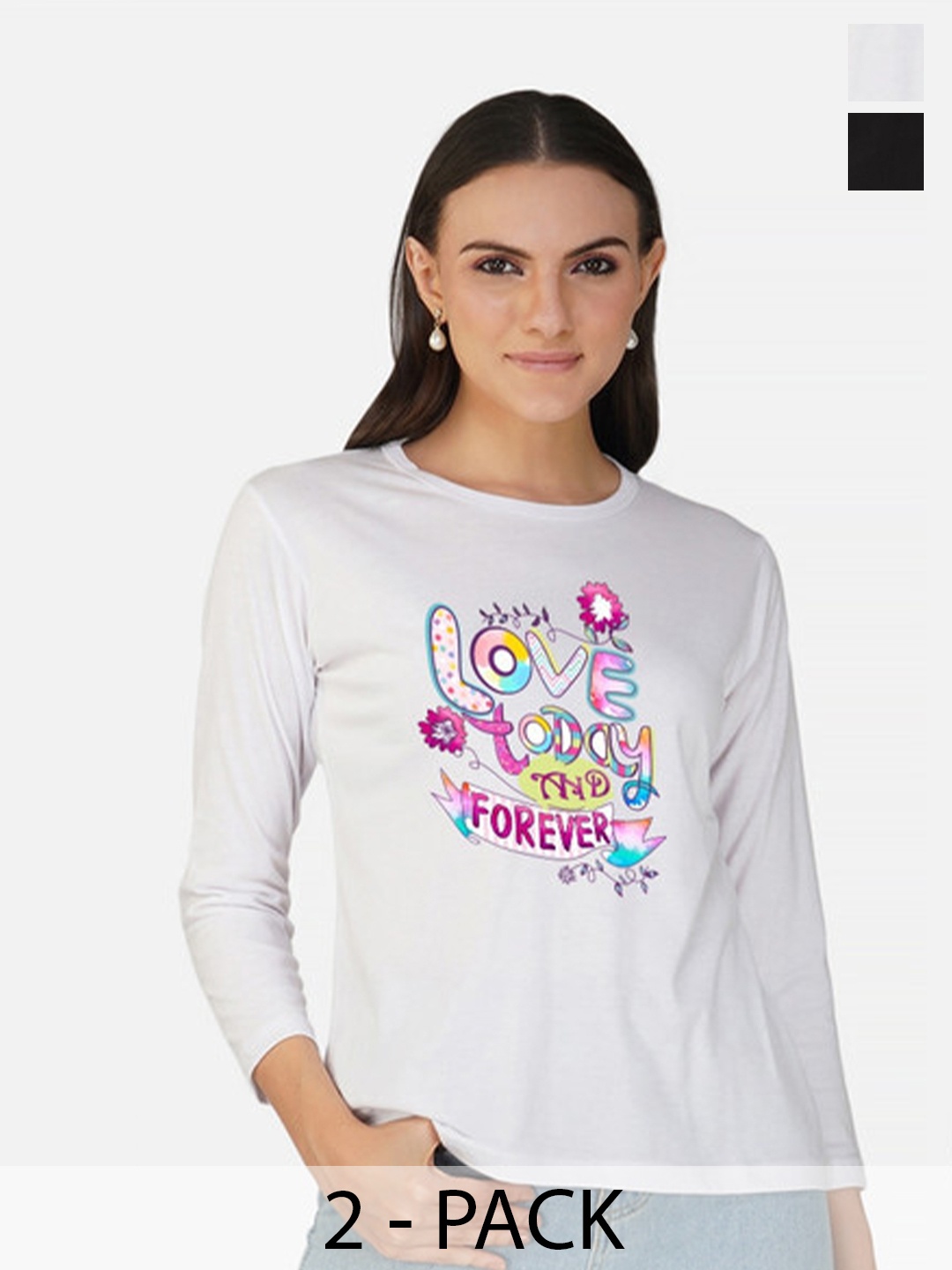 

Metronaut Women 2 Printed Bio Finish Applique T-shirt, White