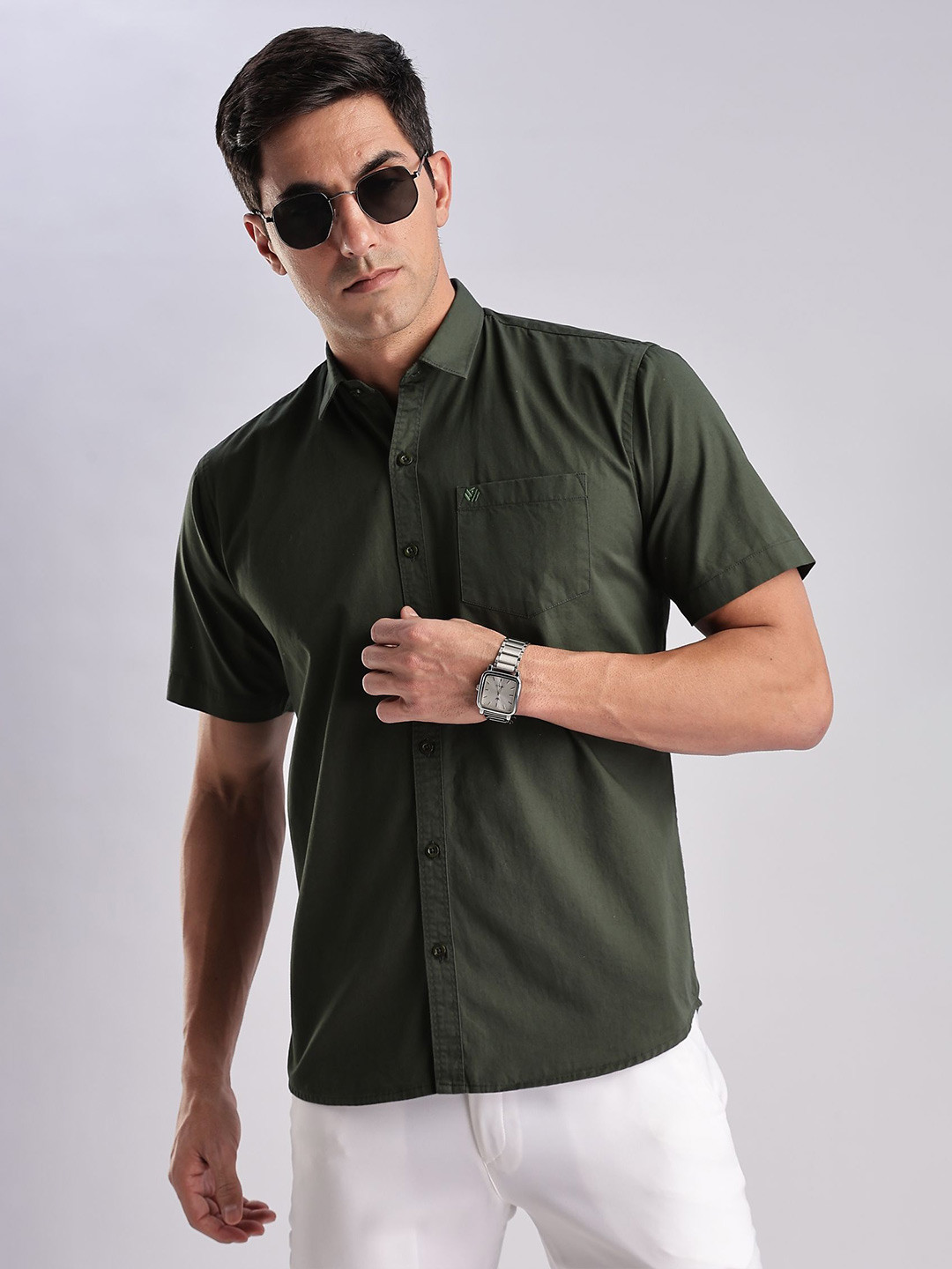 

BS BLUE SQUAD Men Solid India Slim Fit Cotton Casual Shirt, Olive