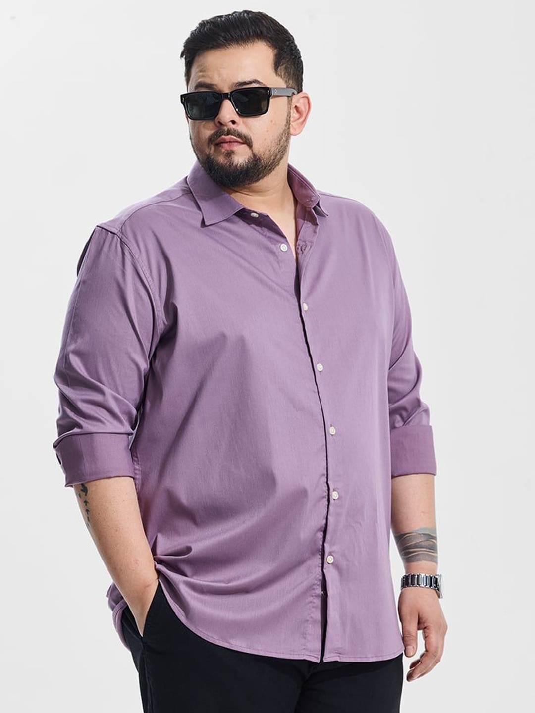 

Snitch Men Plus Size Classic Regular Fit Spread Collar Solid Casual Shirt, Lavender