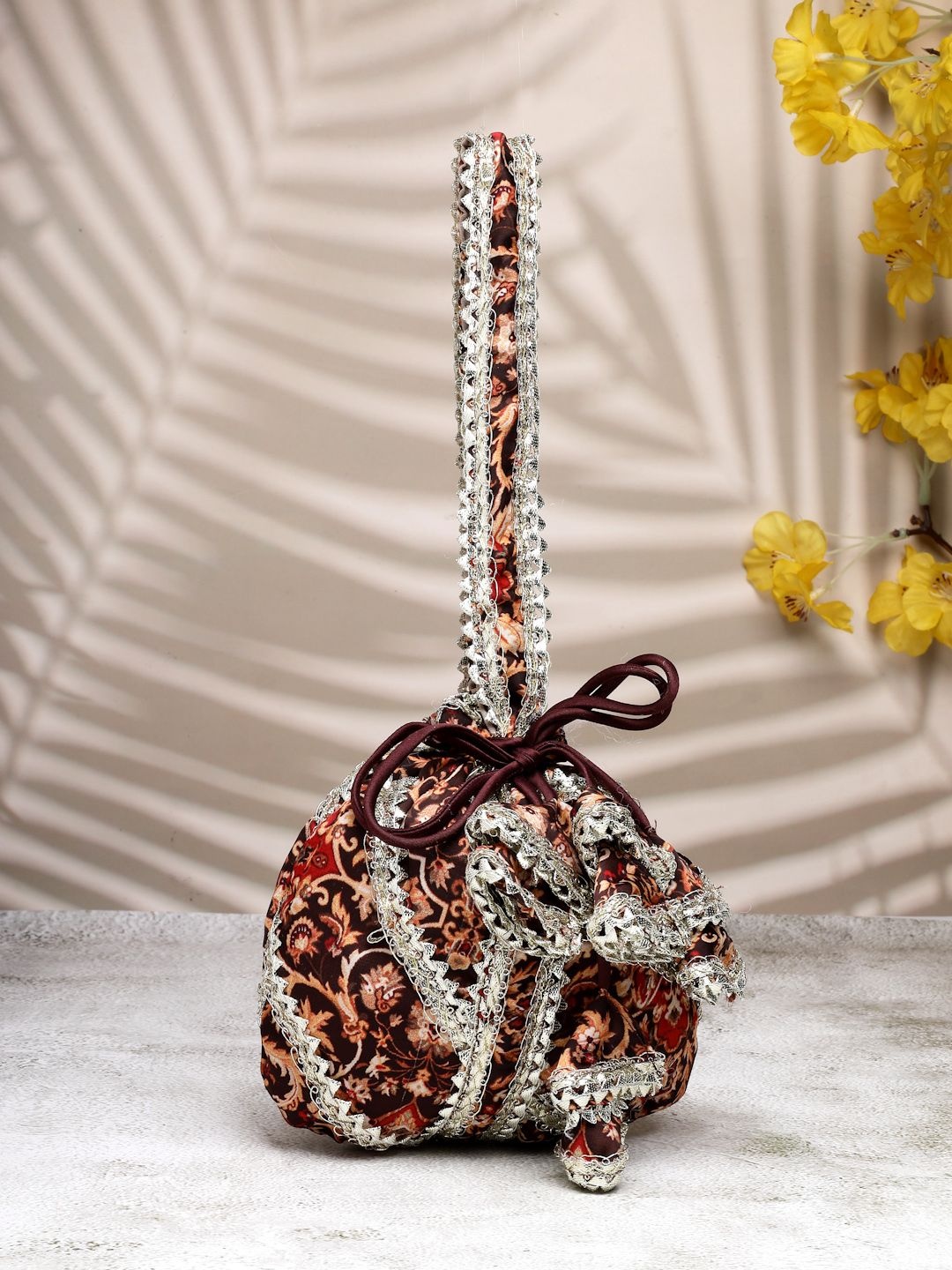

Dhrohar Embroidered Potli Clutch, Brown
