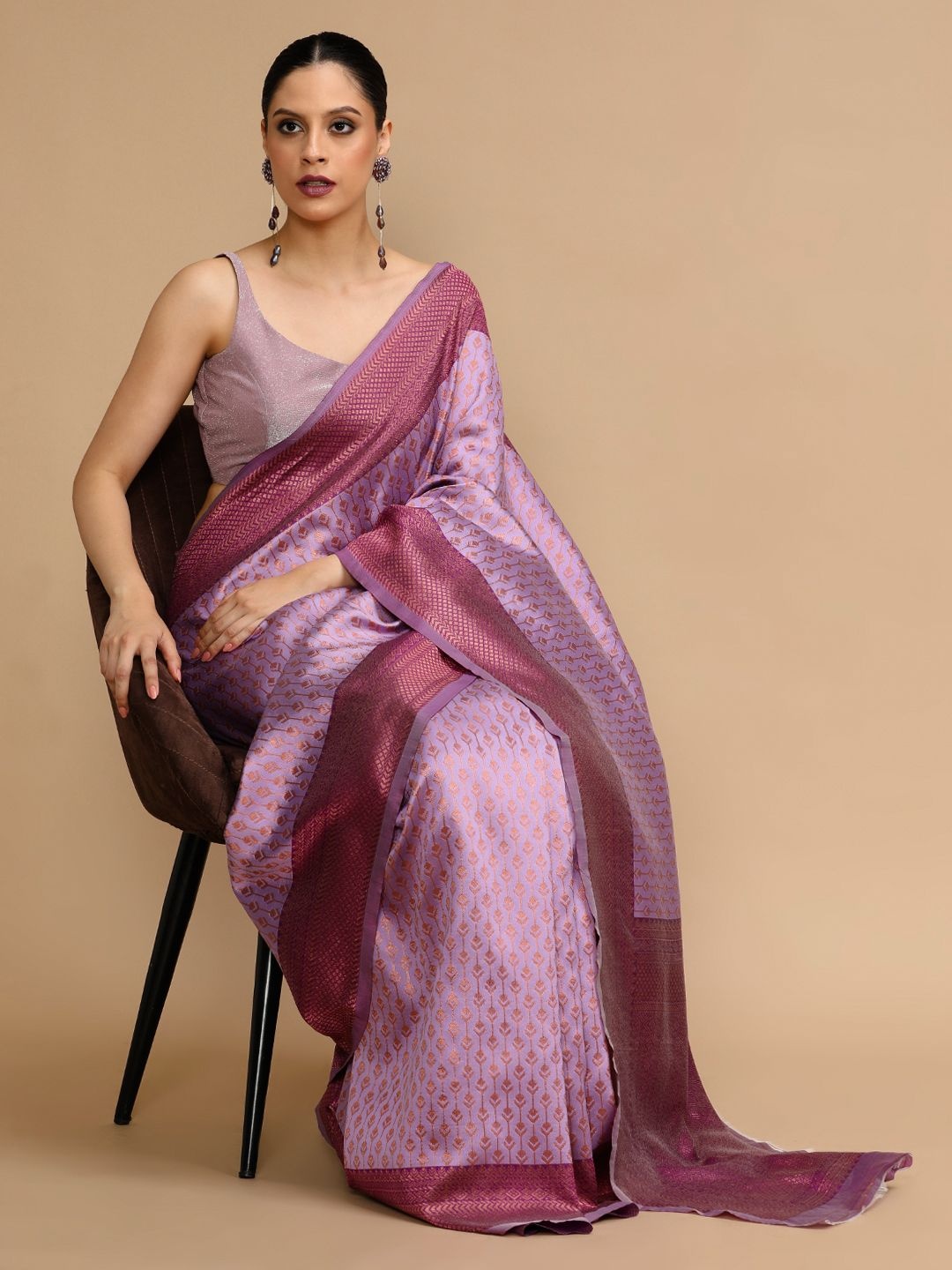 

House of Pataudi Woven Design Banarasi Saree With Unstitched Blouse, Purple