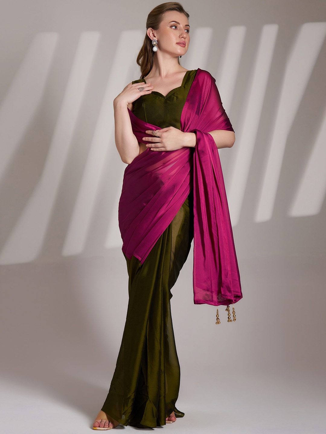 

MAHALASA Satin Half and Half Saree, Green