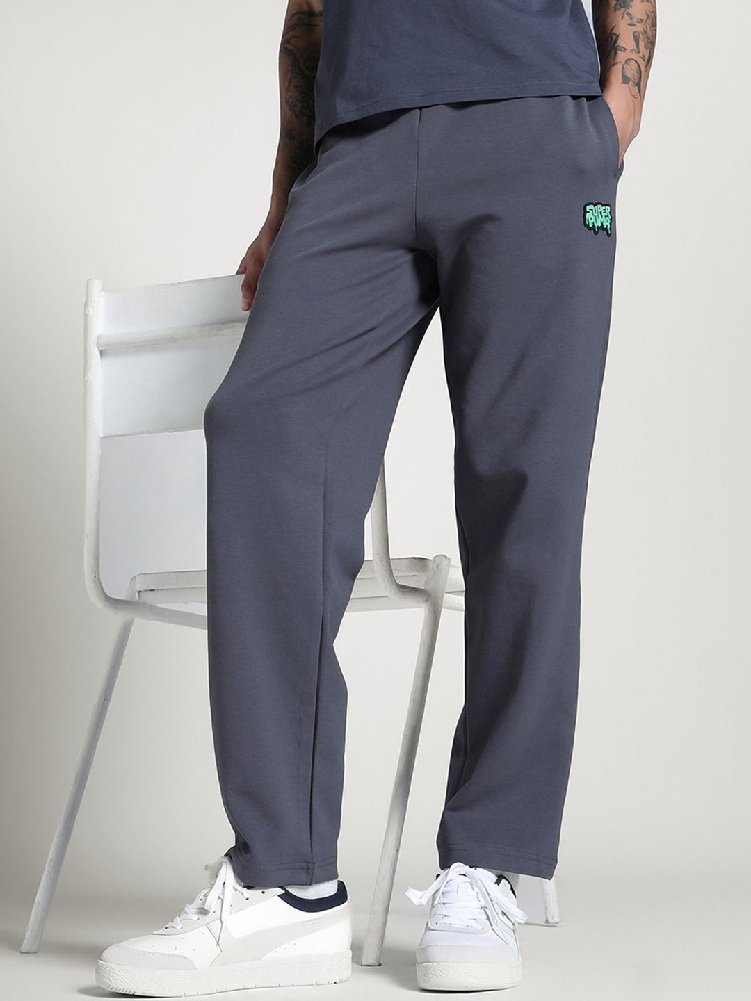 

Puma Super Men Graphic Printed Cotton Pants, Grey