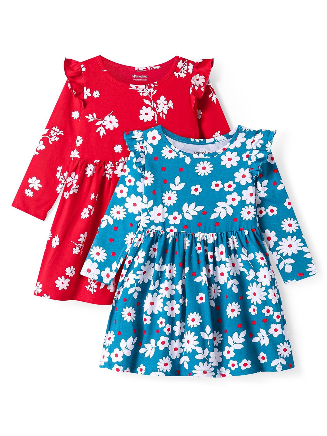

Honeyhap Girls Floral Printed Peplum Maxi Dress pack of 2, Red